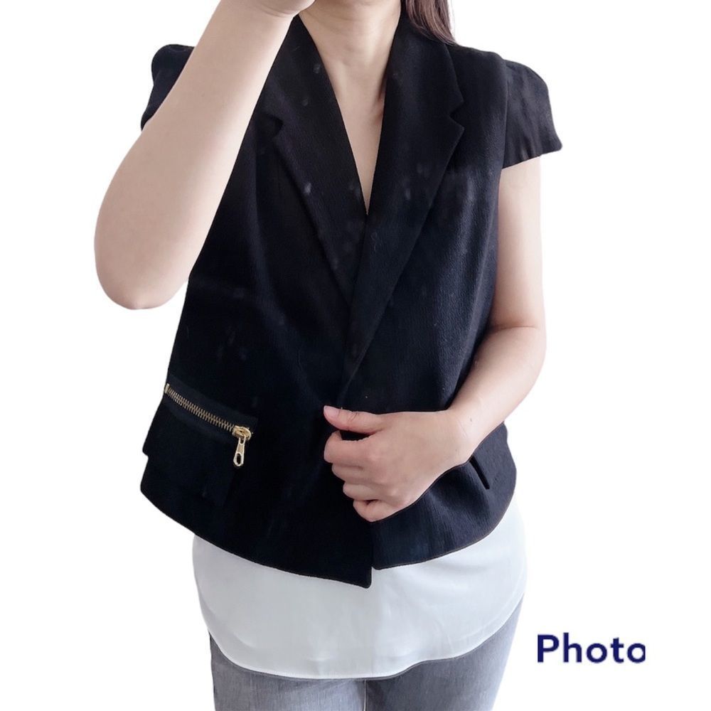 Smythe wool open front short sleeve notched blazer black size US6